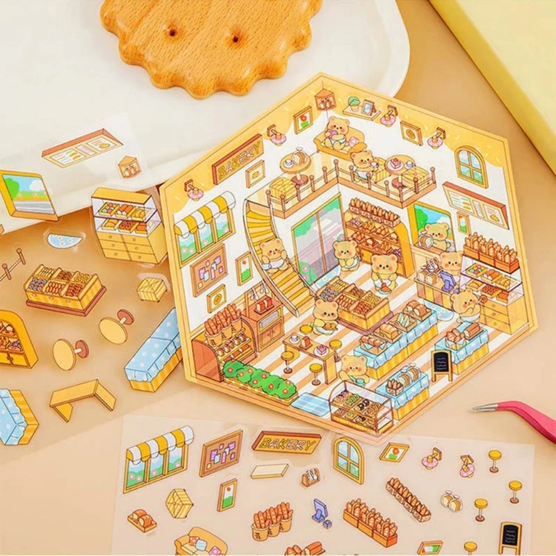 Miniature Scene Sticker Miniature Simulated Cabin Scene Sticker for Scrapbooking Journal Notebook Photo Album Phone Case