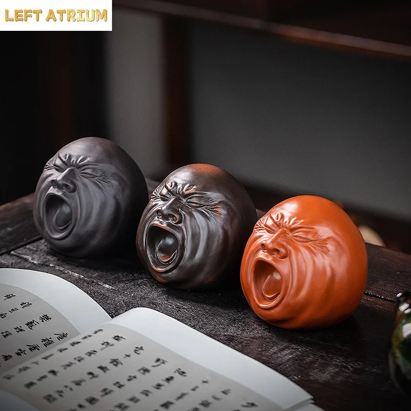 Handmade Purple Clay Tea Pet Creative Facial Expression Tea Pet Tearoom Tea Table Desktop Decoration Suitable Teas Ceremony Gift