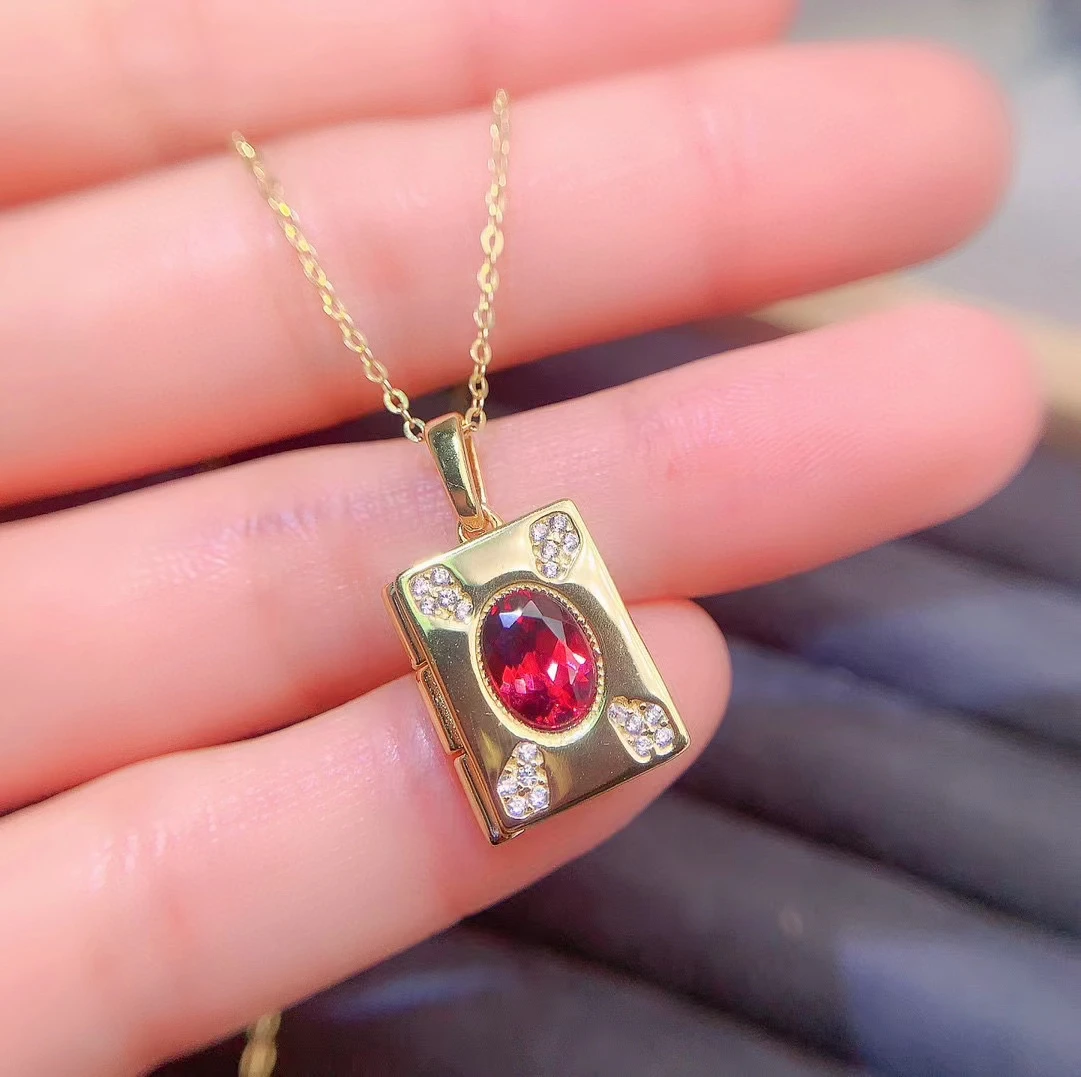 Small Cute Sterling Silver Garnet Pendant for Daily Wear 5mm*7mm 0.7ct Natural Garnet Necklace Pendant with 3 Layers Gold Plated