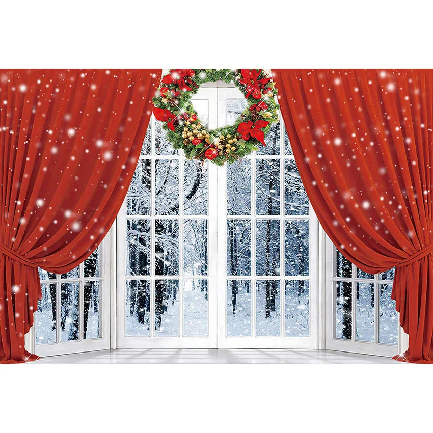 Mehofond Mùa Đông Giáng Sinh Chụp Ảnh Chân Dung Phông Nền Đỏ Trắng Mặt Cửa Tuyết Rừng Ảnh Nền Phòng Thu Phần Chụp Ảnh