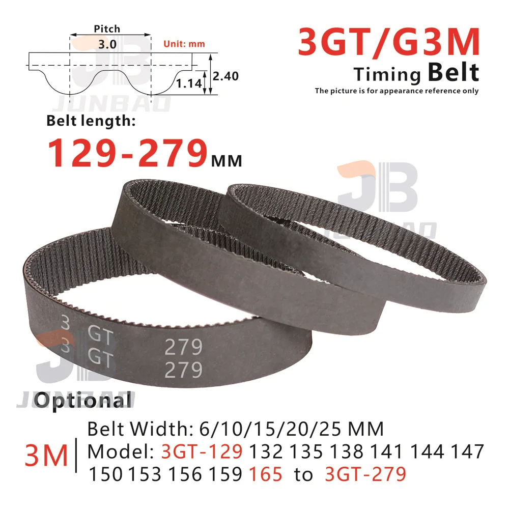 

129-279mm, 3GT Timing Belt , form 3GT-129 to 3GT-279, for DIY/CNC/Small power transmission system. G3M Synchronous toothed belt
