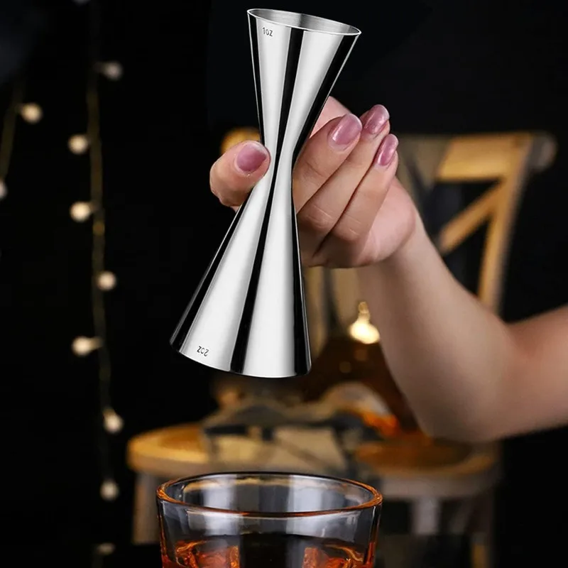 Double Cocktail Jigger with Measurements Inside Stainless Steel Measure Head Bar Party Wine CocktailShaker Jigger