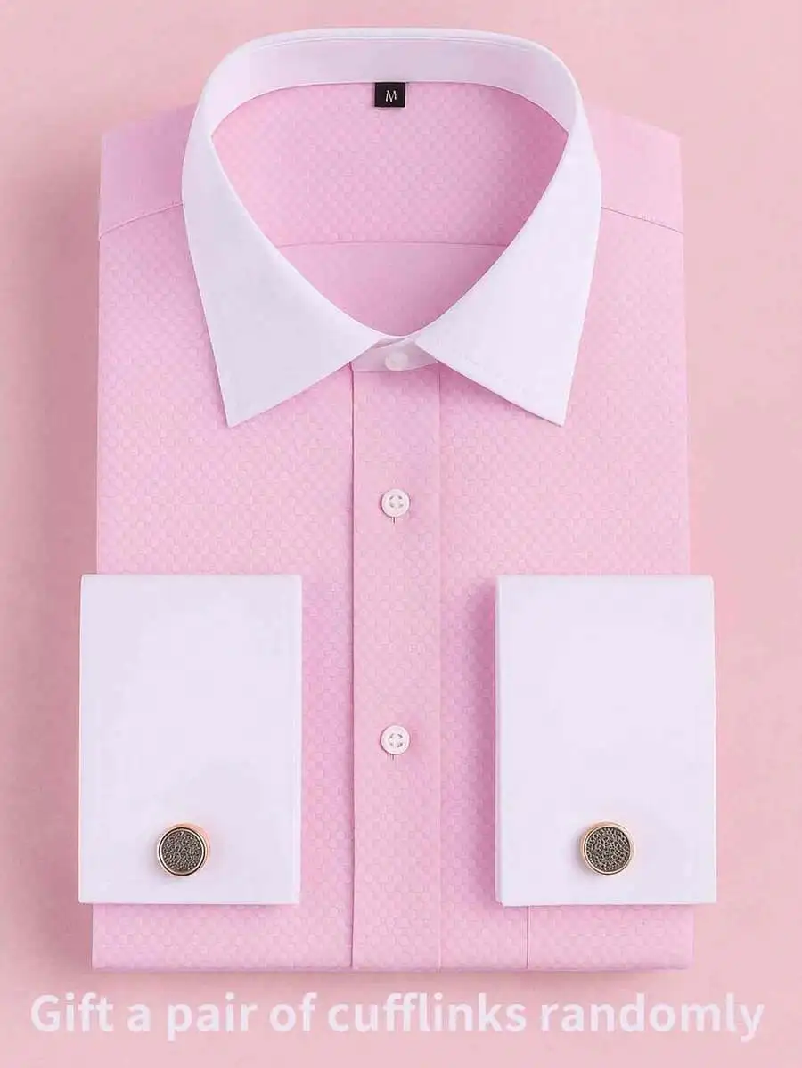 

Men's Pink Patterned French Cuff Formal Dress Shirt with Cufflinks
