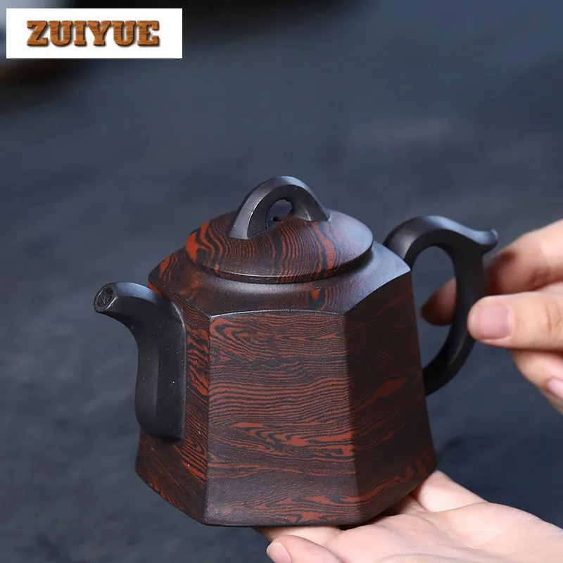 280ml High-end Yixing Purple Clay Teapots Handmade Hexagonal Pot Raw Ore Twist Mud Kettle With Infuser Chinese Zisha Tea Set Tea