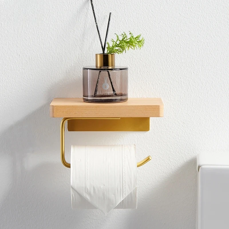 

Metal Wood Tissue Holder Wall-mounted Paper Roll Holders Toilet Paper Holders Shelf Napkin Holder Paper Towel Rack Storage Rack