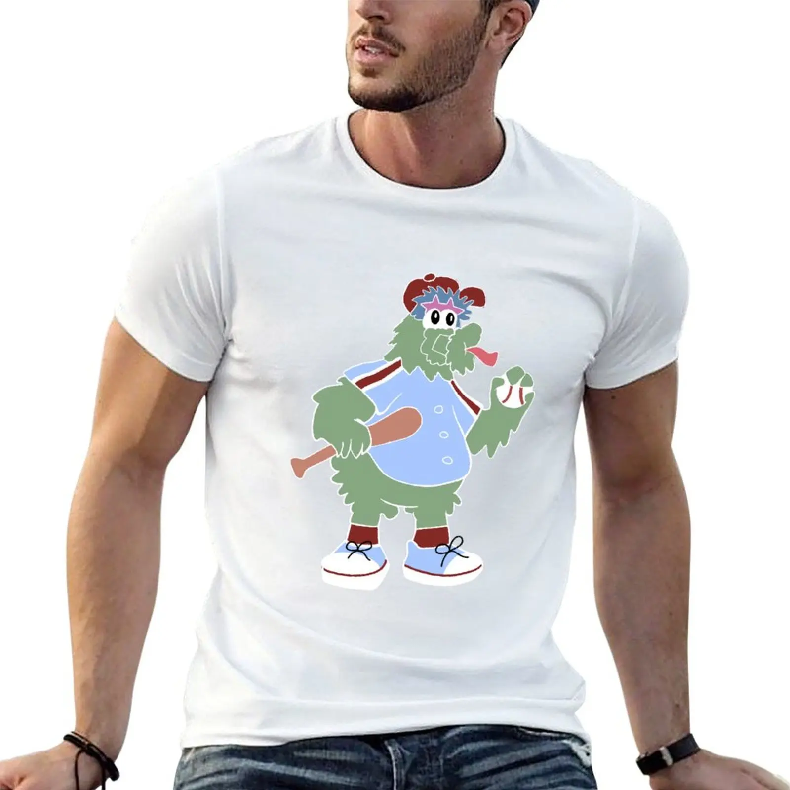 Philly Phanatic in Blue Jersey Cartoon T-Shirt Work Wear Lightweight Tee