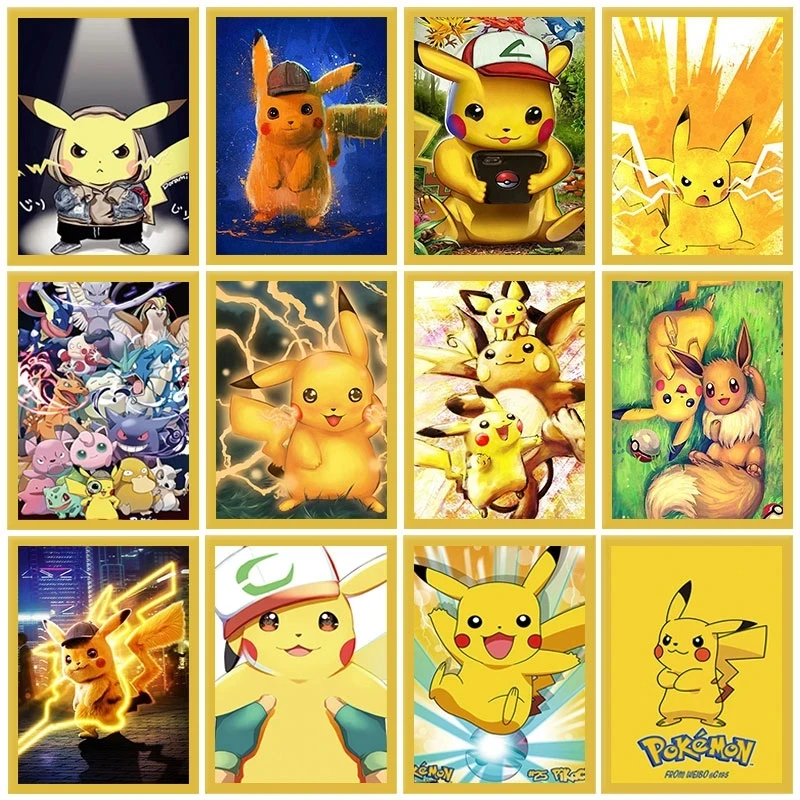 Japanese Anime Peripherals Pokemon Role Pikachu Poster For Wall Art Canvas Painting Kawaii Pictures Kids Bedroom Decoration Gift