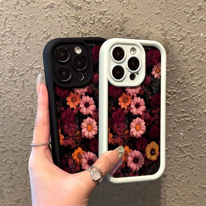 Etui na telefon Realme 14 Pro Plus 5G 14X 13 12 11 10 9 8i 8 C75 C65 C63 C55 C53, różowe, wzór chryzantemy i róży, pokrowiec z TPU