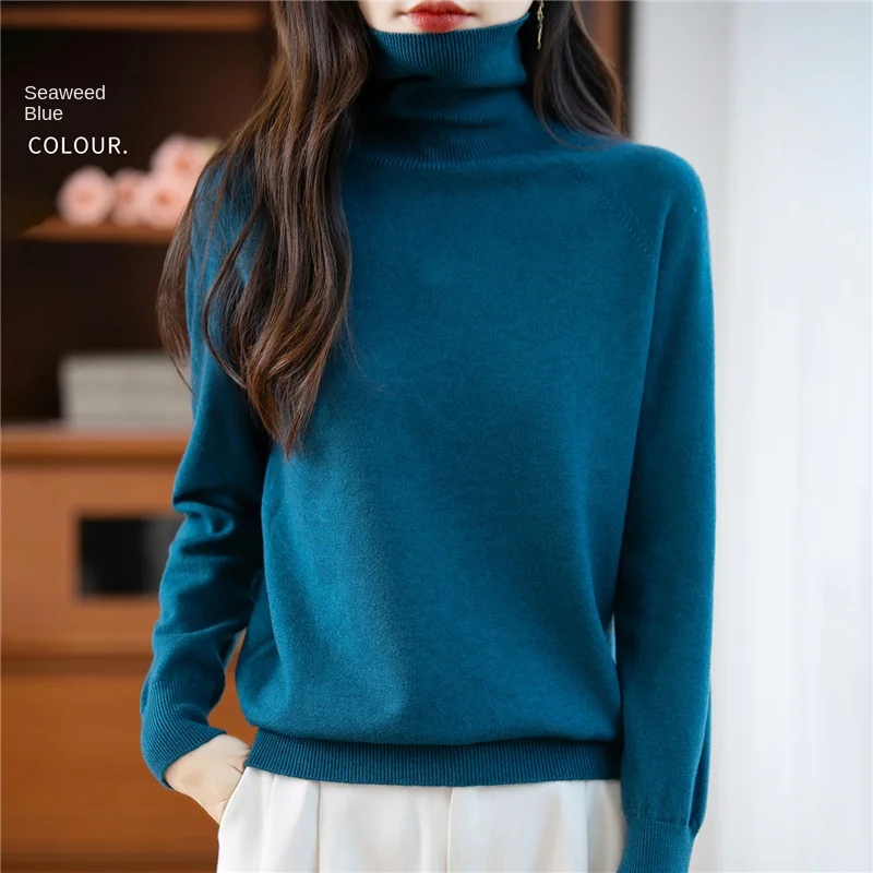

High-Neck Solid-Color Long-Sleeved Women's Pullover For Autumn And Winter, Fashionable And Comfortable Knitted Sweater -WQ122