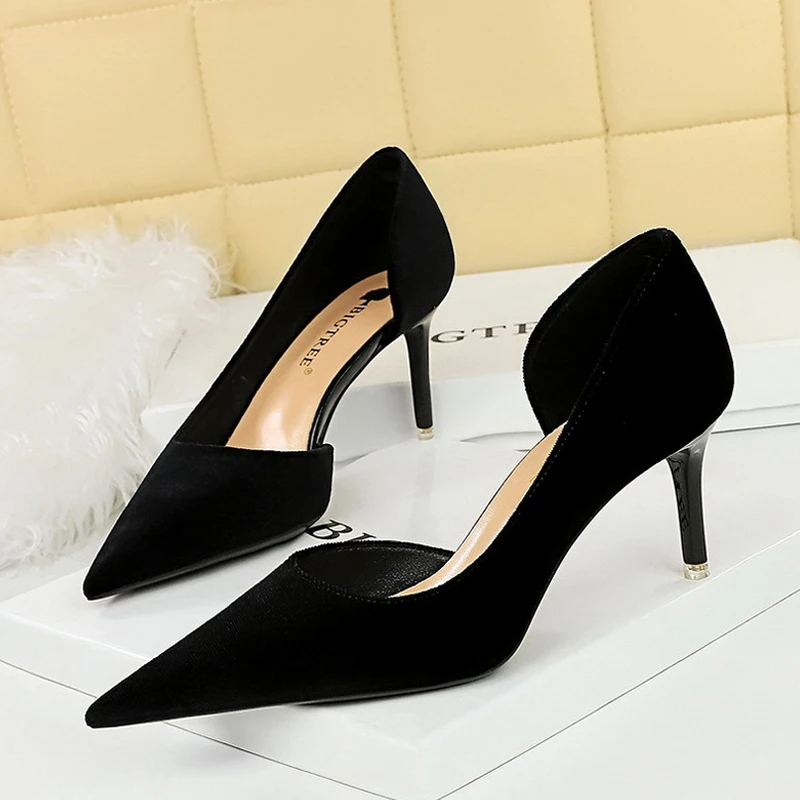 2024 New Arrivals Women 11cm Thin Heels Corduroy Pumps Lady Wedding Bridal Heels Side Hollowing Shoes