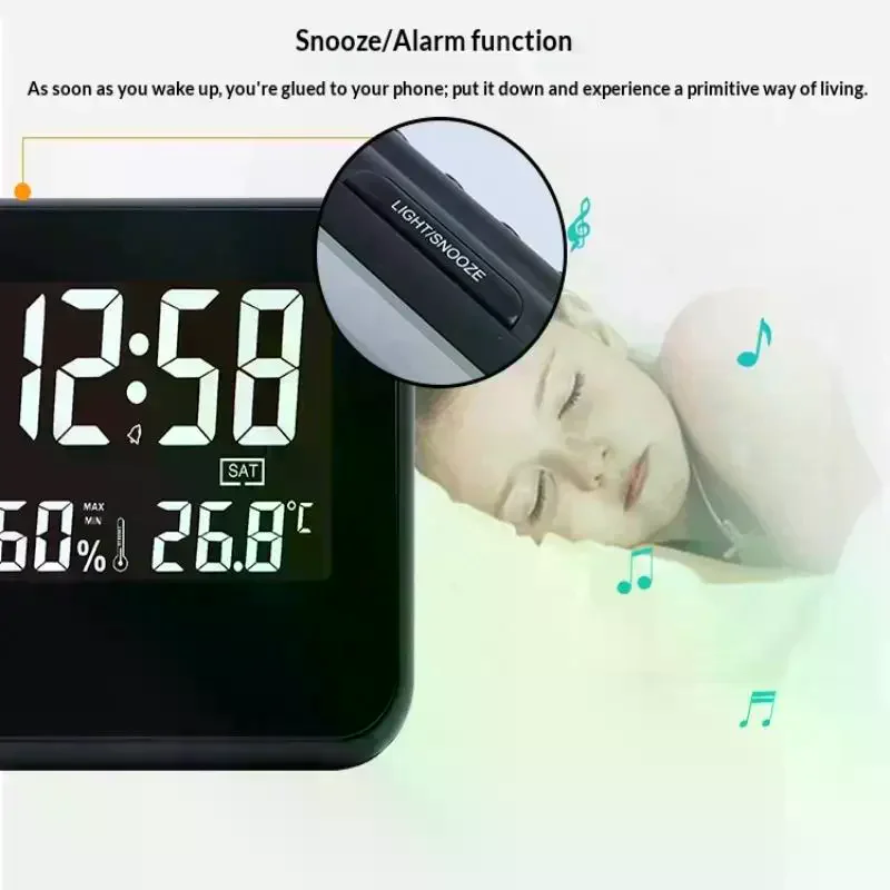 Digital With Night Backlight Smart Alarm Clock For Home Bedroom Desk Table Hygrometer Clock