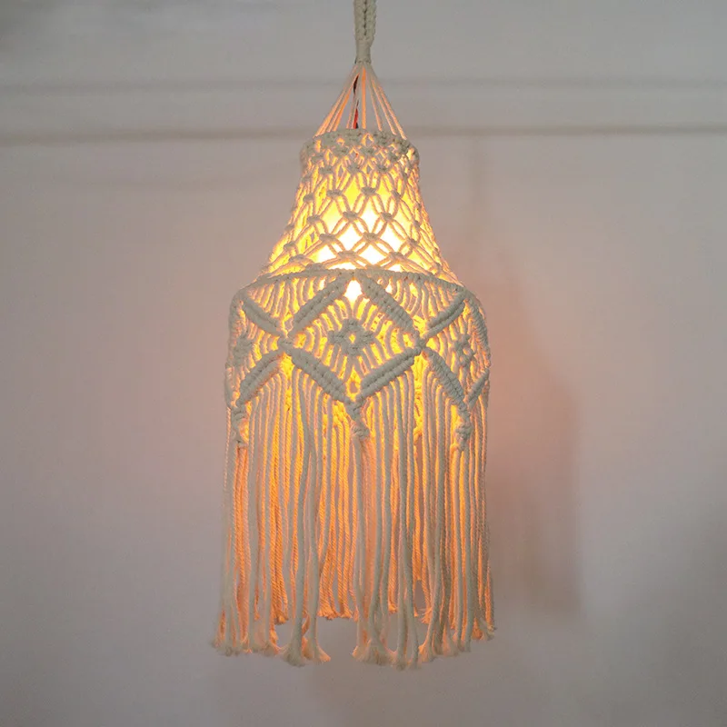 

Boho Macrame Lampshade, Handwoven Cotton Rope Pendant Light Cover with Tassels for Home Decor Nordic style tapestry wall mounted