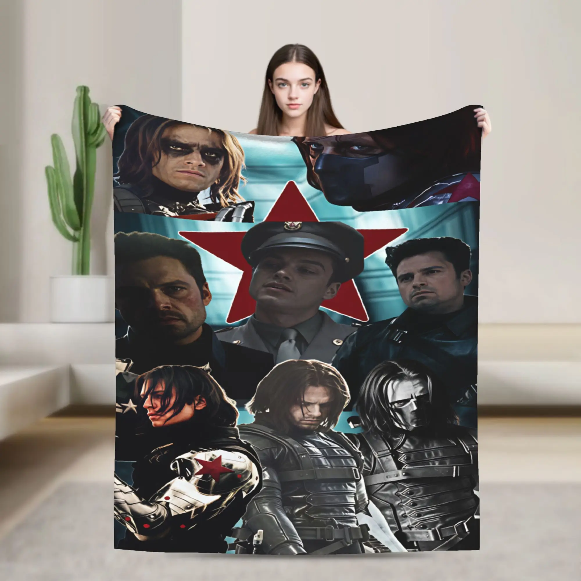 Warm Blanket Decorative Bucky Barnes Winter Soldier Throw Blanket  Flannel Bedspread For Outdoor Fluffy Sofa Bed Cover