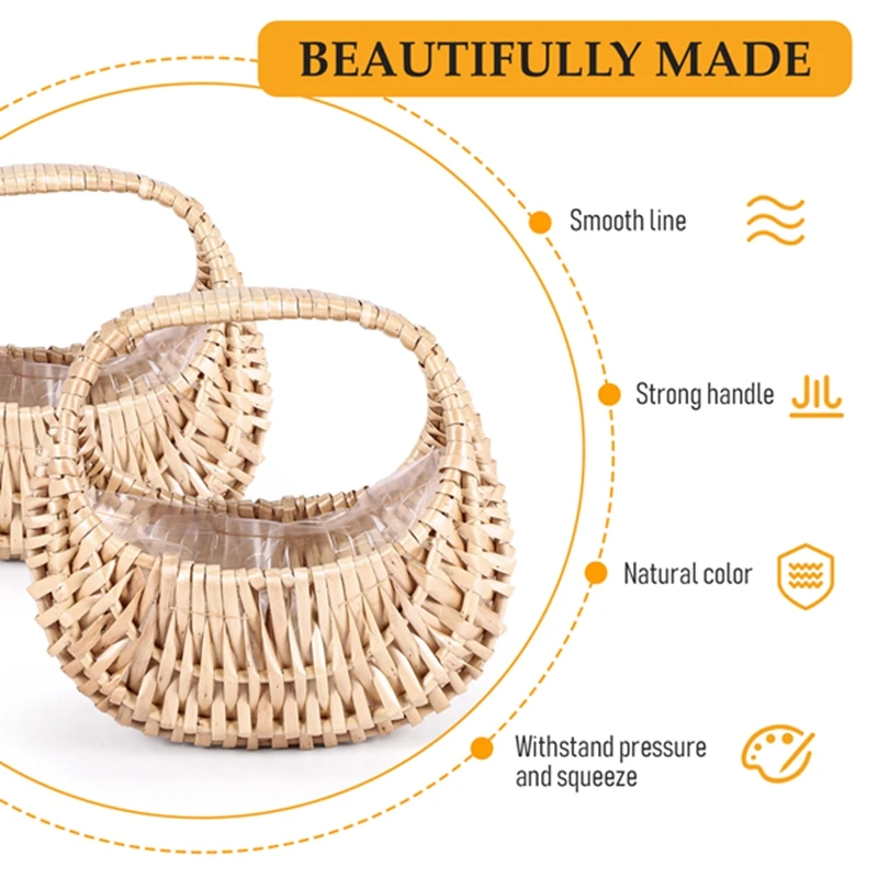 2 Pcs Hand-Held Flower Arrangement Basket Hand-Woven Creative Flower Pot Storage Basket Flower Girl Basket Home Decor image 3