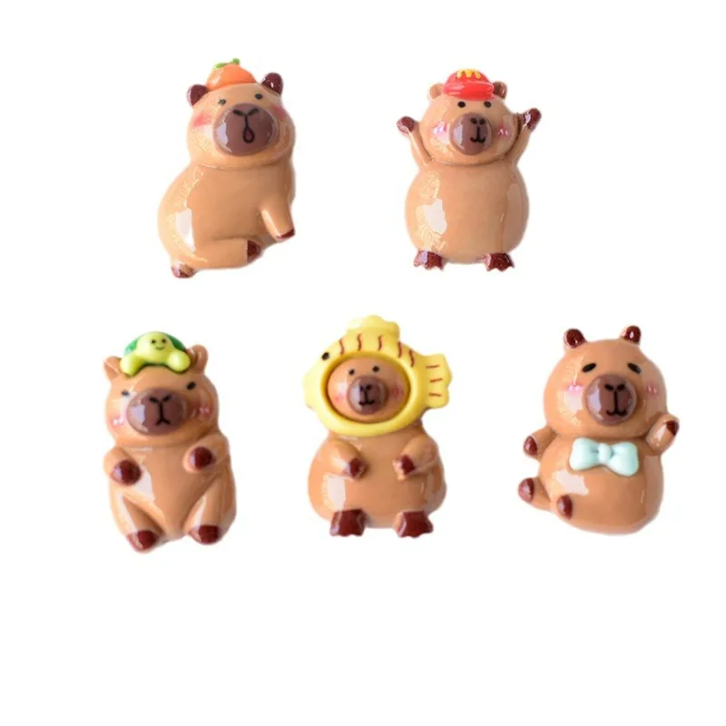

10Pcs Capybara With Red Cap Fish Orange Green Turtle Blue Bow Decorations Junk Phone Case Headset Mirror Charging Head Ornament