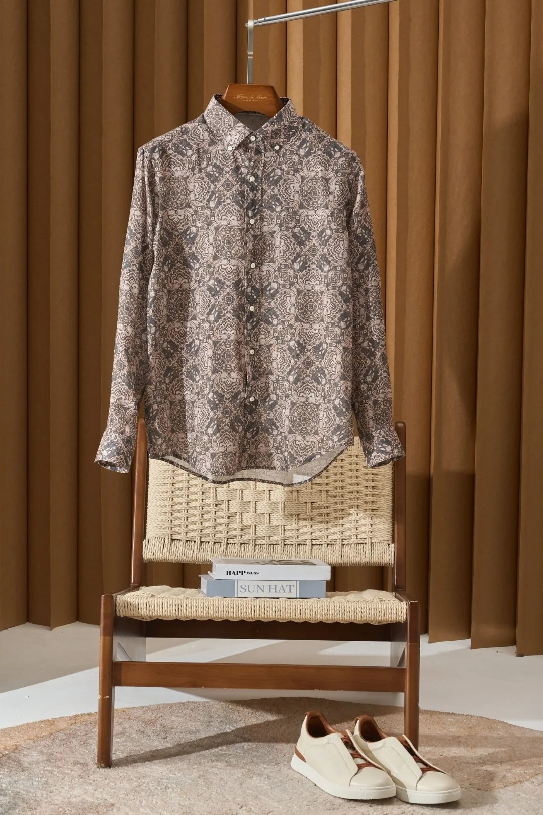 

Italian BC old money style light luxury men's clothing 25 new four-season high version printed long-sleeved linen casual shirt