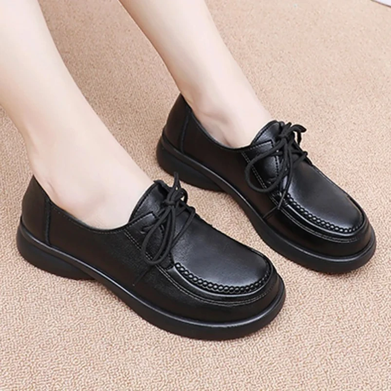 

2025 маленькие кожаные туфли ручной работы на шнуровке в стиле ретро с верхним слоем для женщин, весенние новые кожаные повседневные туфли на мягкой подошве