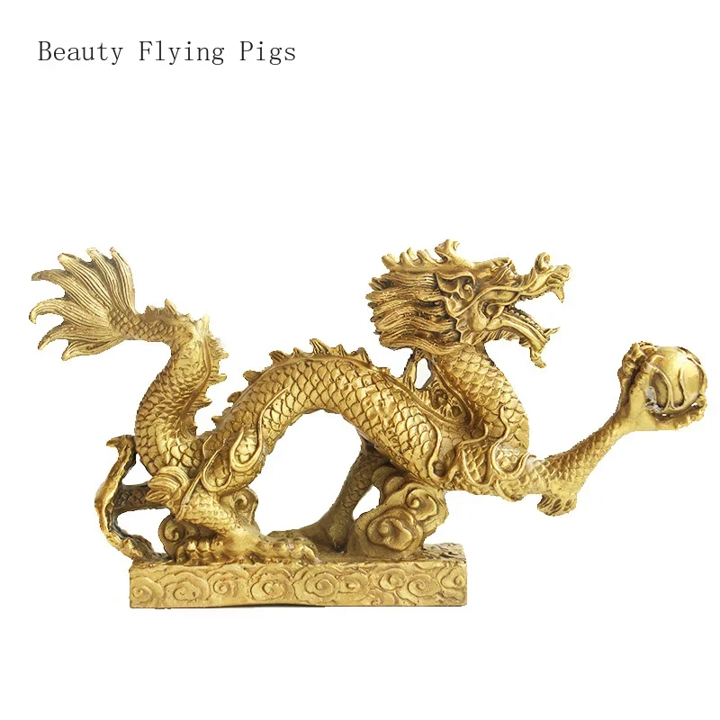 

1 pc Copper dragon and phoenix ornaments Sculpture Crafts living room Office desktop home decoration Chinese style figurines