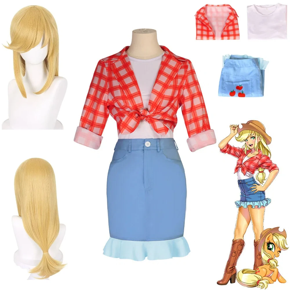

Anime Fantasy Horse Girl Cosplay Outfit Wig Sexy Short Skirt Coat New Halloween Costume Applejack Style Stage Show Dress Up Suit