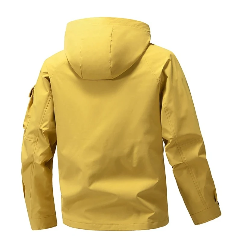 Men's Waterproof Running Hooded Cargo Jackets Windproof Windbreakers Spring Autumn Hiking Camping Fishing Trekking Coats Unisex