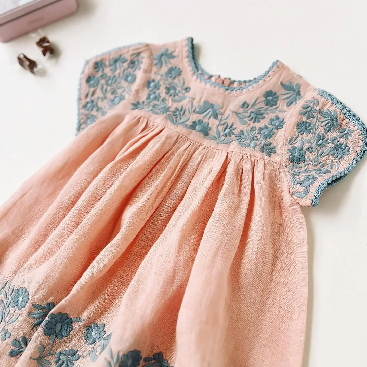 2024 New Summer APO Dress For Girls Embroidery Child SKirt Princess Girls holiday Dresses Children's Clothing From 2 To 8 Years