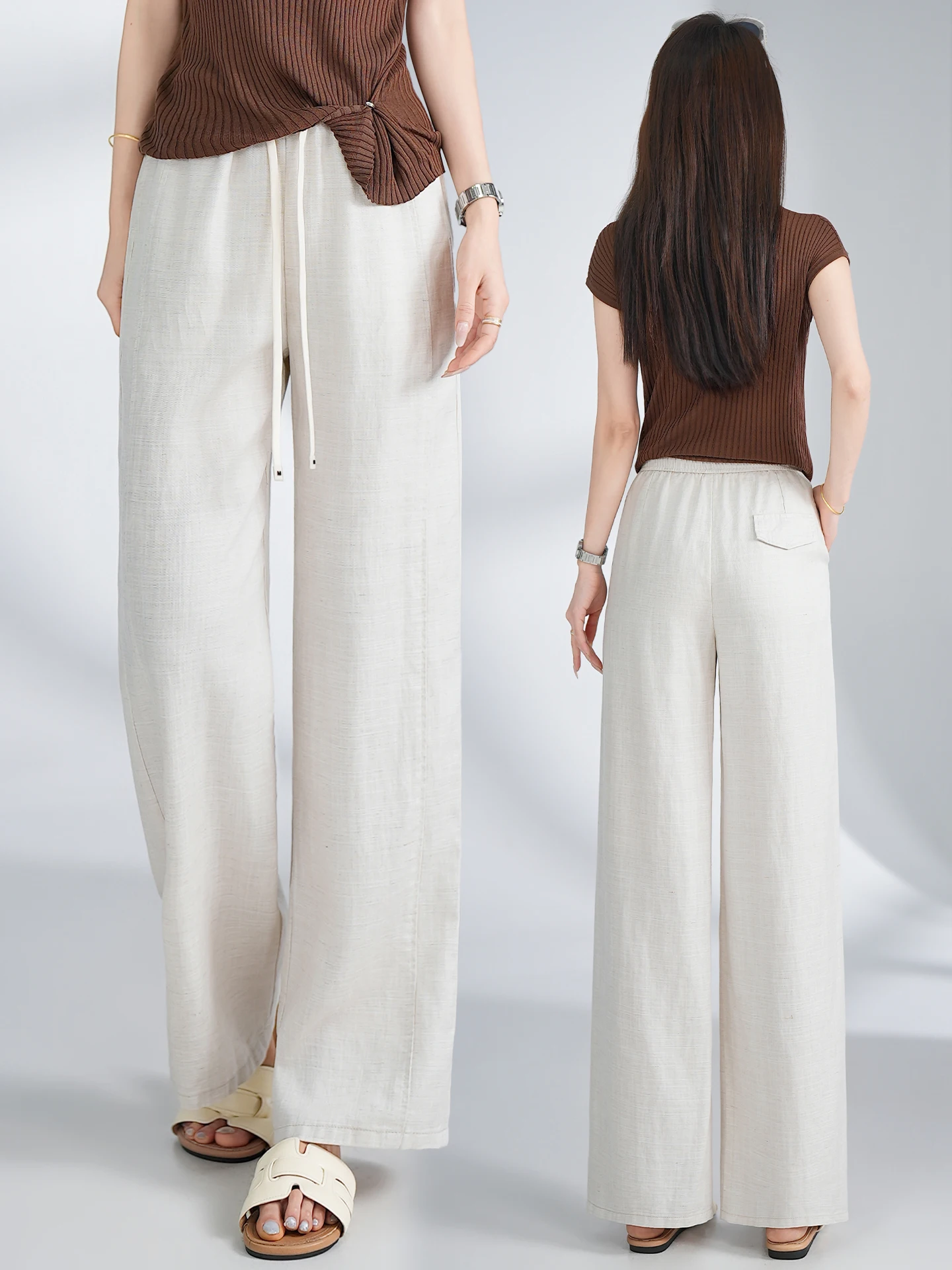 Summer Thin Linen Wide Leg Pants Women's Loose Comfortable High Waist Casual Straight Leg Trousers Breathable Cool Feeling