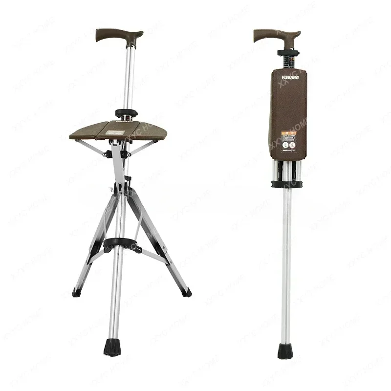 New High Quality Aluminum Alloy Foldable Walking Cane Stick With Seat Adjustable Elderly Crutch Chair With Stool