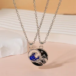 Cute Sun And Moon Pendant Necklace Blue Black Colors Mountain Sea Wave Chain Choker For Lovers Couple Best Friends Party Gift