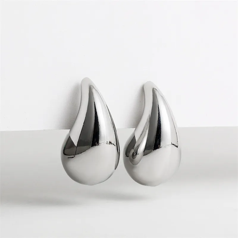 KMVEXO Stainless Steel Gold Plated Chunky Dome Water Drop Earring for Women Vintage Glossy Thick Teardrop Hoops Earrings Jewelry image 6
