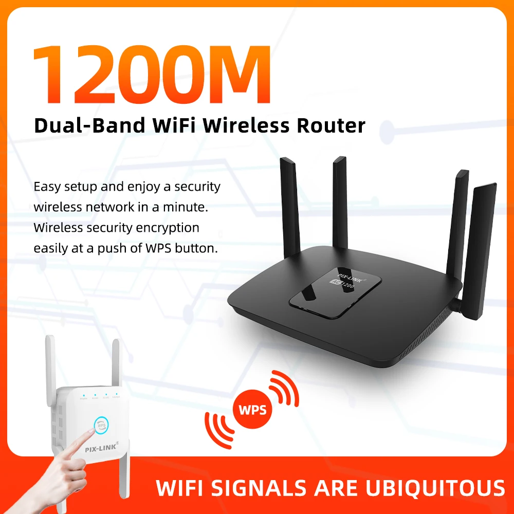 Imagem -03 - Roteador Wifi 1200mbps 2.4g 5g Alta Velocidade Banda Dupla Gigabit Ponto de Acesso Casa Inteligente Portas Lan Pixlink-ac06