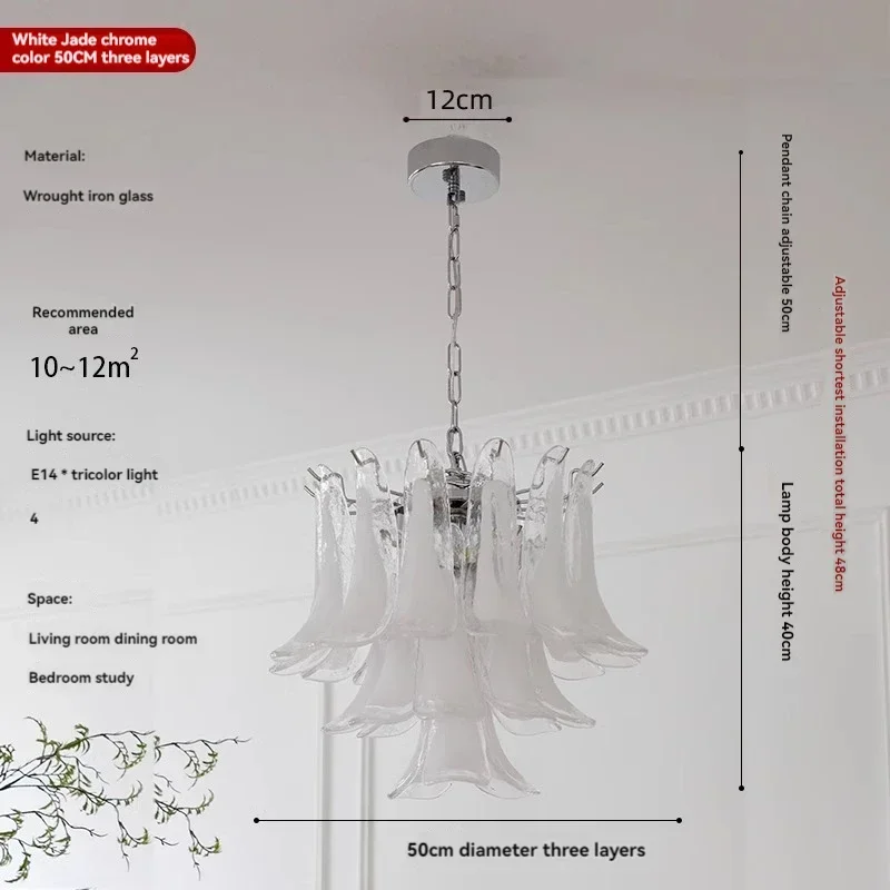 Witte bloemblaadjes glazen kroonluchter, Franse takvormige kristallen hanglamp voor woonkamer en slaapkamer, luxe takkristallen kroonluchters