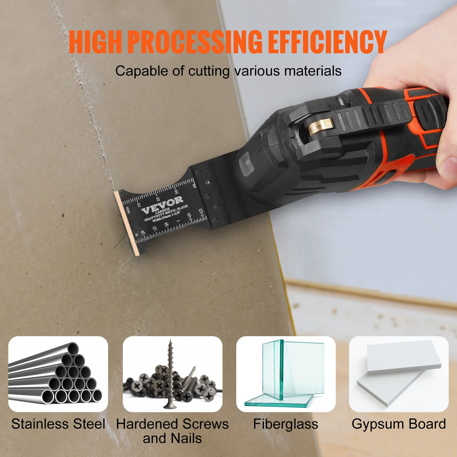 VEVOR 3PCS Carbide Oscillating Tool Blades Universal Quick Release Oscillating Multitool Saw Blades for Hard Material Metal Nail