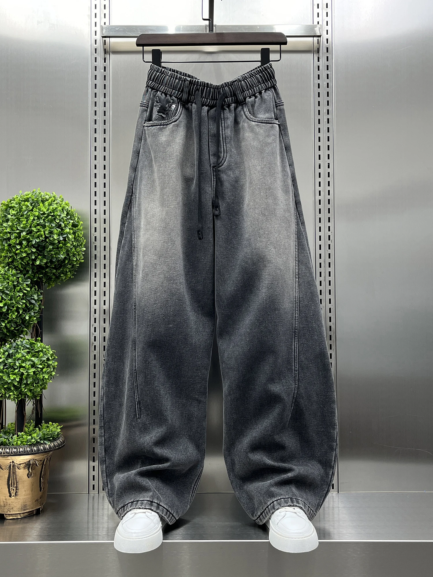 

Trendy High Street Vibe Wind Washed Fleece Lined Men's Knife Jeans Winter New Style Youthful Straight Leg Standard Fit