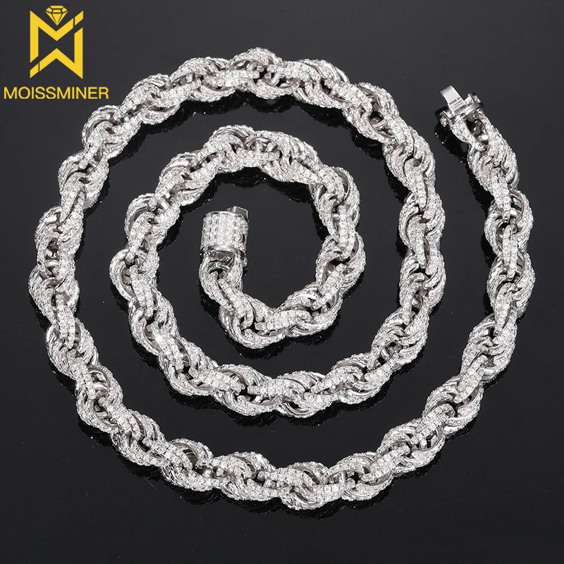 

8mm Moissanite Rope Chain Bracelet Necklace S925 Silver Iced Out For Men Women Hip Hop Jewelry Pass Diamonds Tester With GRA