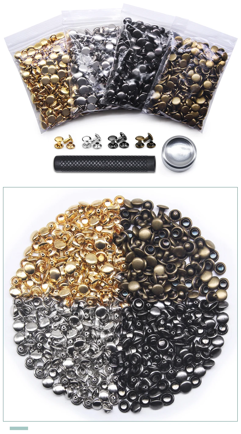 Neue 100sets 5/6/7/8/9mm Messing Metall Doppel Kappe Nieten Studs Runde niet Für Leder Handwerk Tasche Kleidungsstück Handgemachte DIY Zubehör – Detail 7