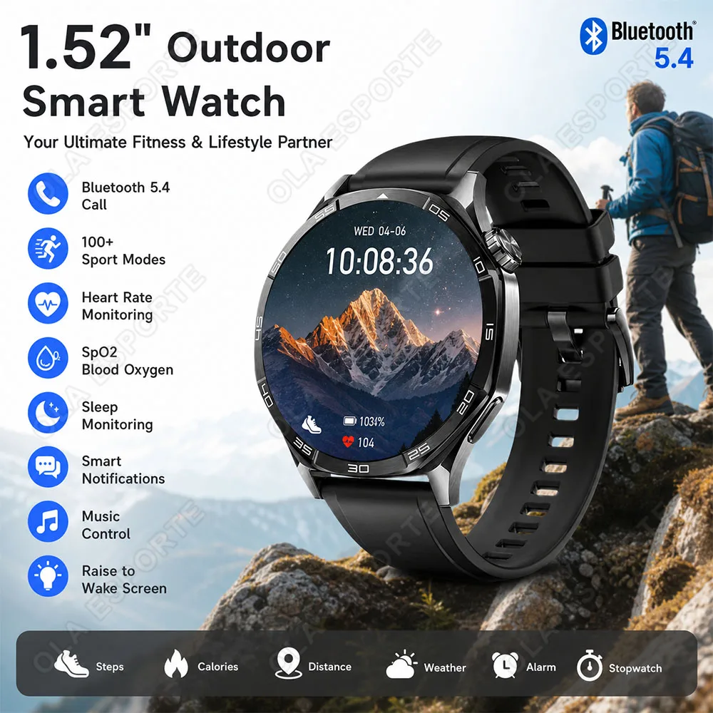 Herren Smartwatch 1,52" HD-Bildschirm Bluetooth 5.4 Drahtloser Anruf Informationsbenachrichtigung Gesundheitsmonitor Smartwatch IP68 Wasserdicht HT30