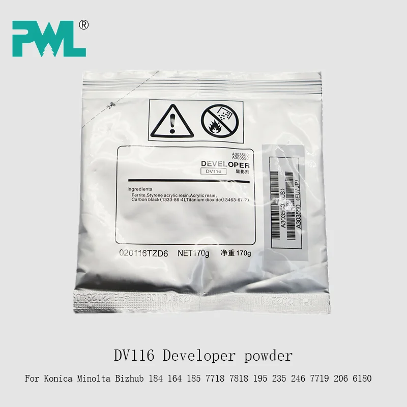 Polvo desarrollador DV116 para Konica Minolta Bizhub 184 164 185 7718 7818 195 235 246 7719 206 6180 suministros de fotocopiadora negro 170g