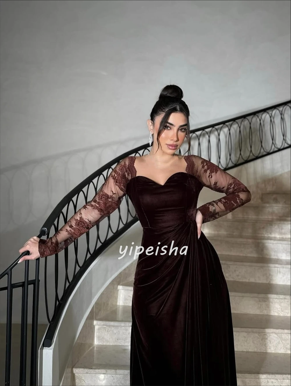 Robes longues en dentelle froncée, Style moderne personnalisé, plis froncés, droites, col carré, robes d'occasion sur mesure, tailles disponibles, Sexy