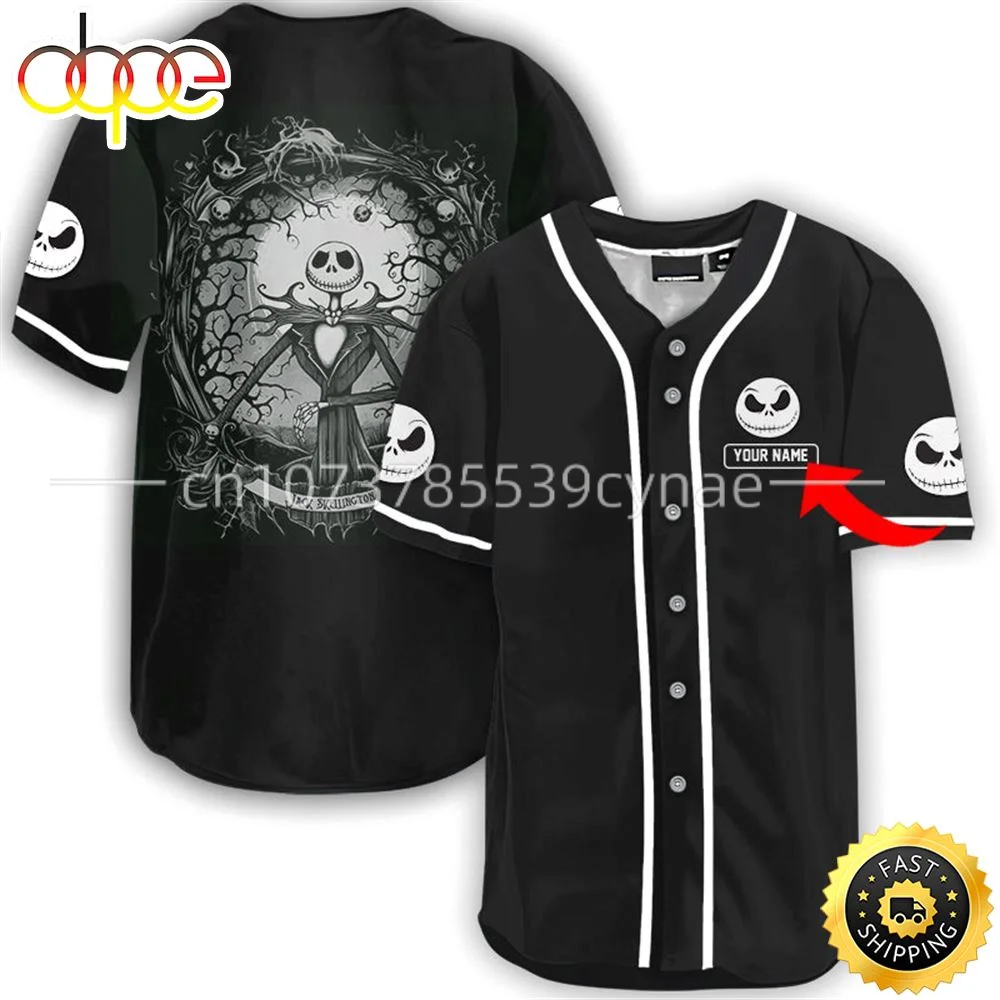 Custom Name Nightmare Before Christmas Jack Skellington Baseball Jersey Men\'s Women\'s Short Sleeve Jersey Disney Baseball Jersey