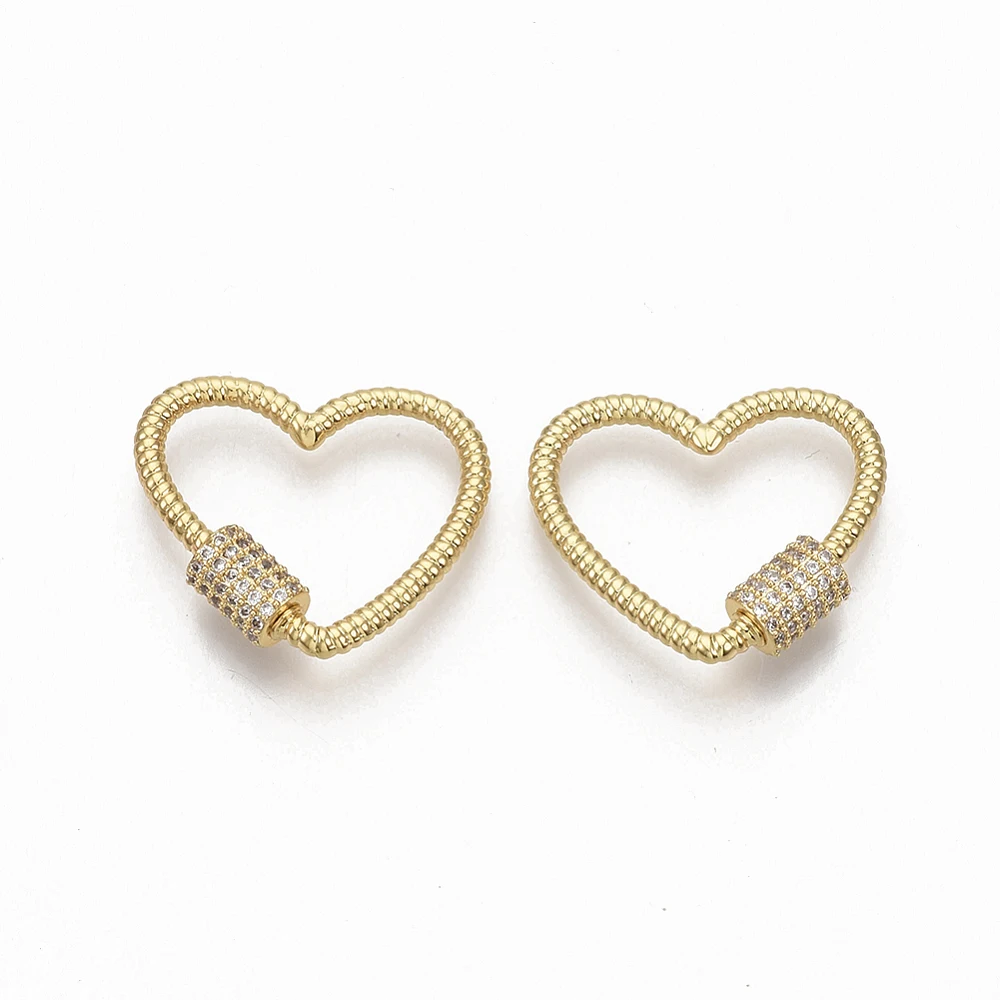 5 pcs Brass Micro Pave Clear Cubic Zirconia Screw Carabiner Lock Charms  Heart Shape for Necklaces Keychain Clasp Making