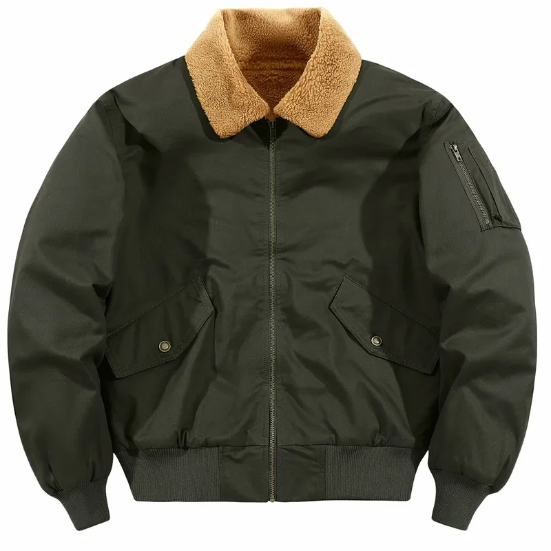 

2025 Men Long Sleeve Fleece Coat Turn Down Collar Zipper Cardigan Jacket Outerwear Loose Solid Autumn Spliced Casual Jackets