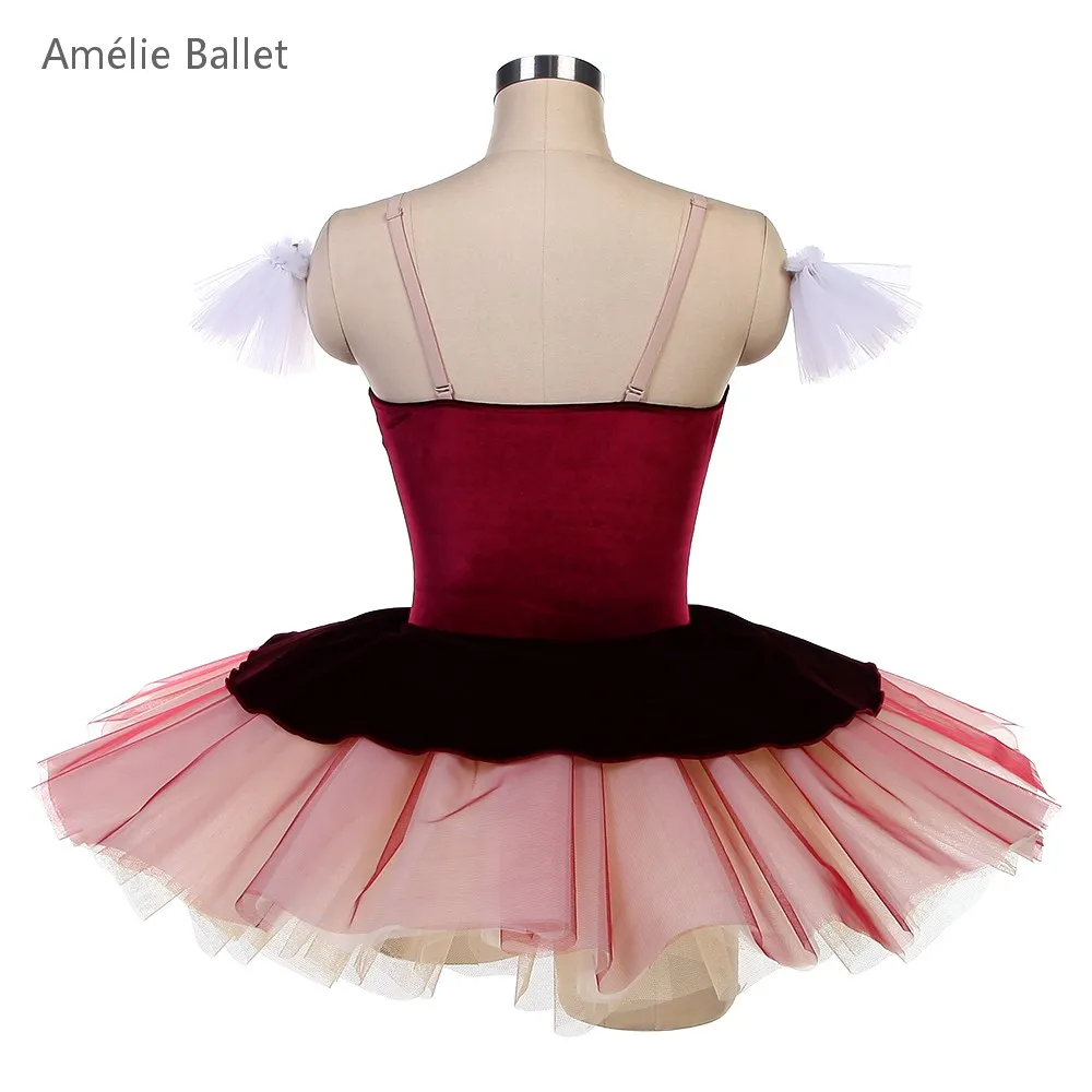 

25150 New Ballet Costumes Burgundy Velvet Bodice Dance Costumes Adult Girls Stage Performance Tutu Romantic Ballet Costumes