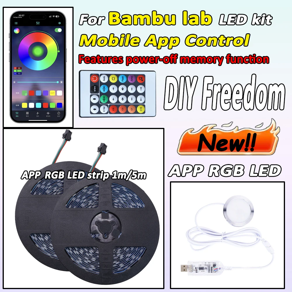 

Комплект ламп 001, модель «сделай сам» для приложения Bambu Lab, набор светодиодных лент RGB, лампа «сделай сам» 001 для аксессуаров с 3D-печатью