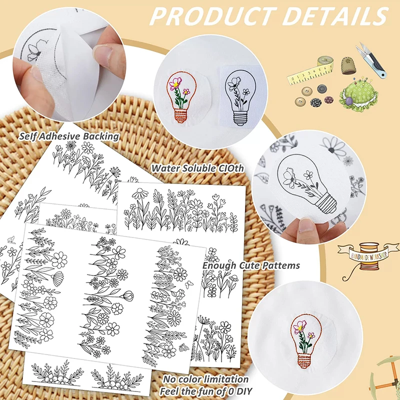 3/4 قطعة أنماط التطريز المثبتة - مراجعة Embroidery Design Patterns Flowers وسعره
