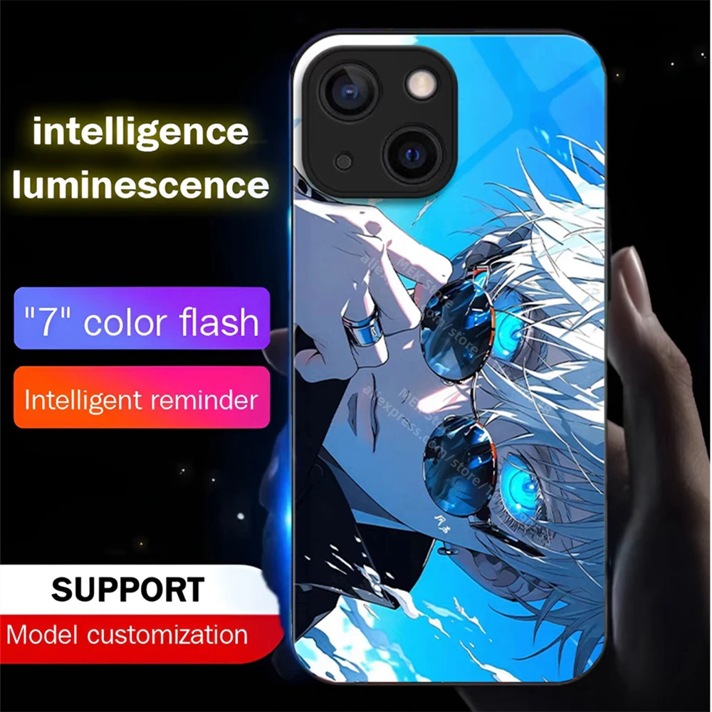 So Cool Anime Pattern Voice Sensing LED Light Up Glowing Luminous Phone Case For iPhone 16 15 14 13 12 11 Pro Max X XR Plus