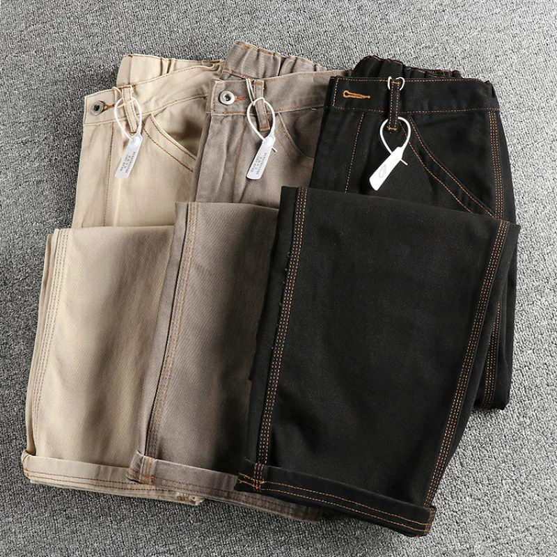 

High Street Ретро Тренд Уличная одежда Мужские свободные прямые джинсы Мужские джинсовые повседневные брюки с открытой строчкой и эластичной резинкой на талии