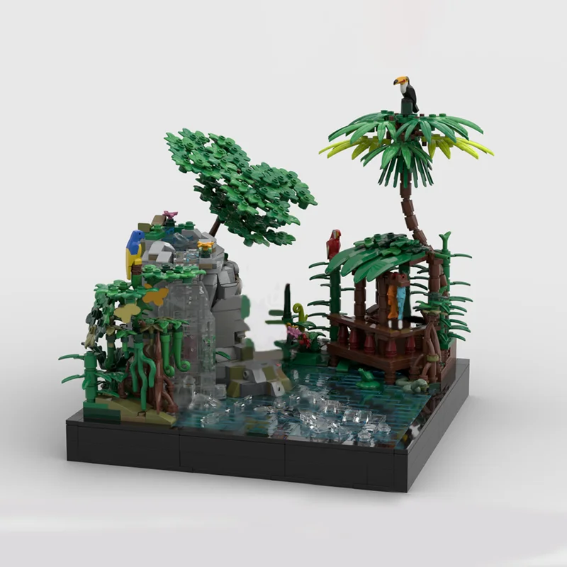 1495pcs MOC JUNGLE TREASURE CAVE - Alligator Guardian Hidden Conquistador & Waterfall Pirates Model Building Blocks Toy 3D