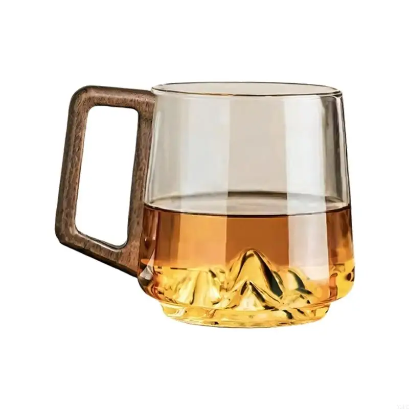 Unique 15Oz Glass Mugs Showcasing Miniature Mountain Landscape And Warm Walnuts Accent Dishwasher Safe Glass Cup X3UC