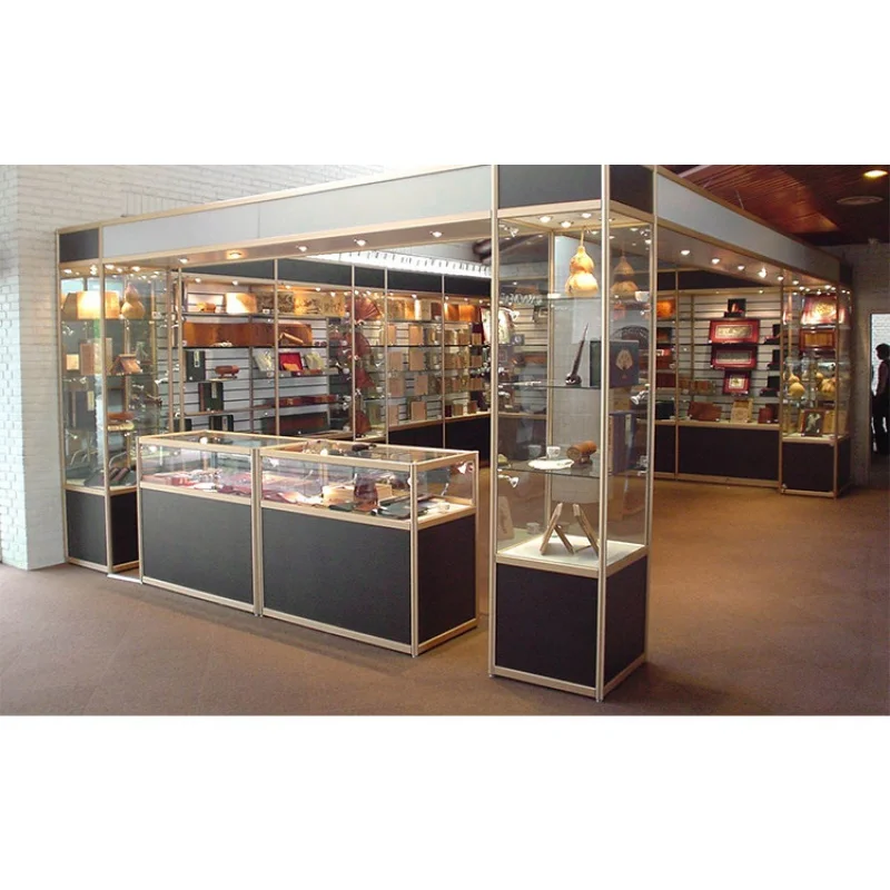 (Op Maat) Goedkope Prijs Aluminium Sieraden Showcase Retail Afsluitbare Vitrine Vitrine Met Led Licht