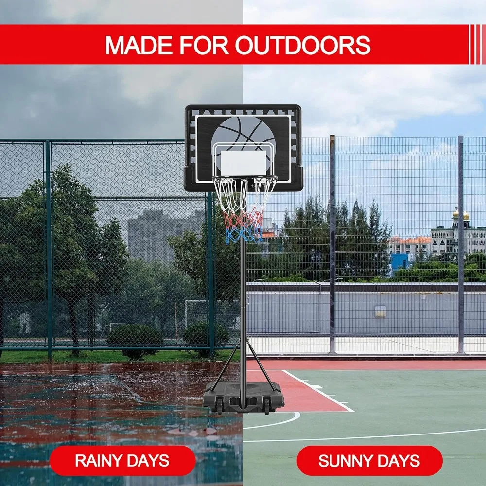 sistema portátil de cesta de basquete ao ar livre com encosto e rodas de pe de 7,6 a 8,6 pés ajustáveis em altura para crianças